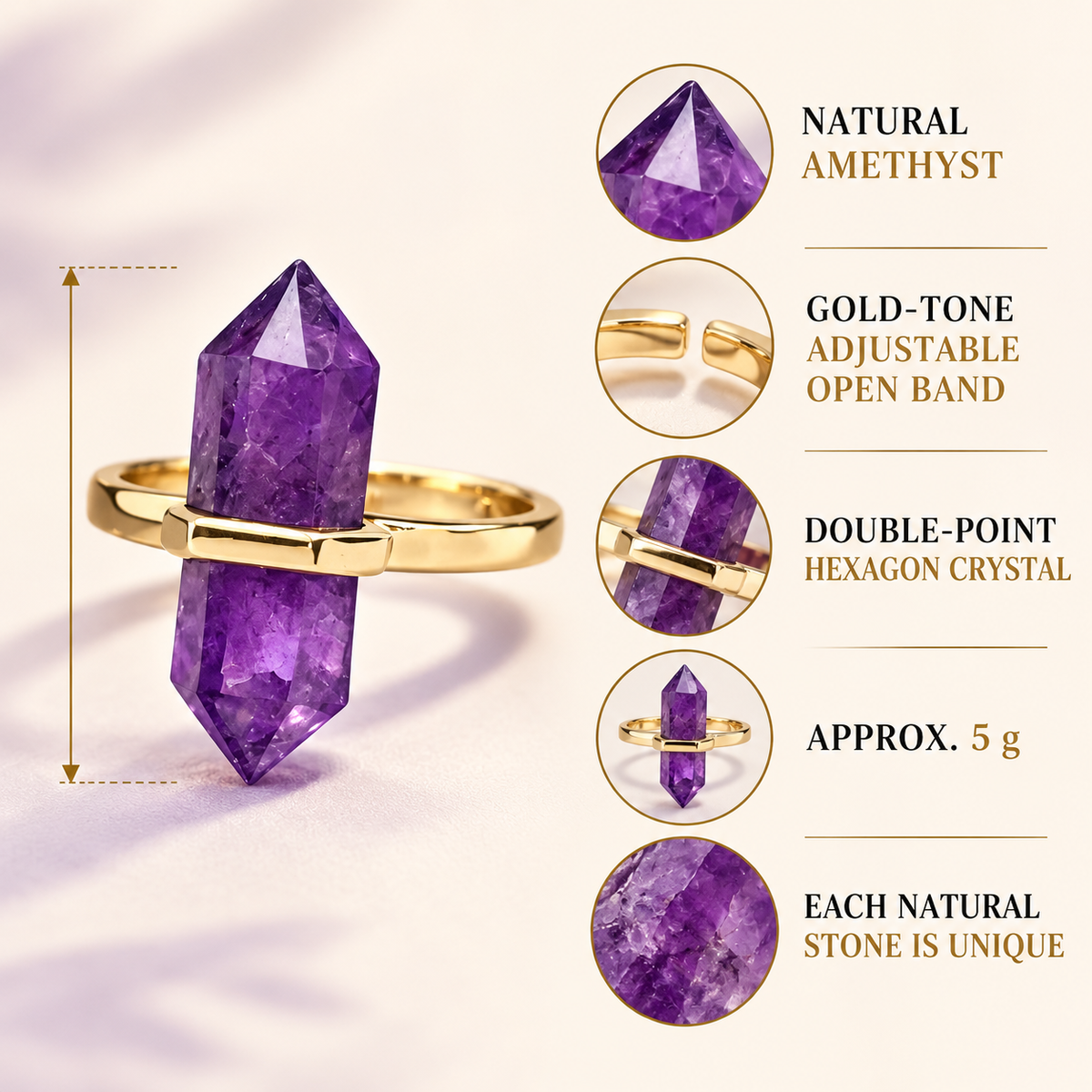 Amethyst Aura Guardian Point Ring – Calm, Clarity & Intuition