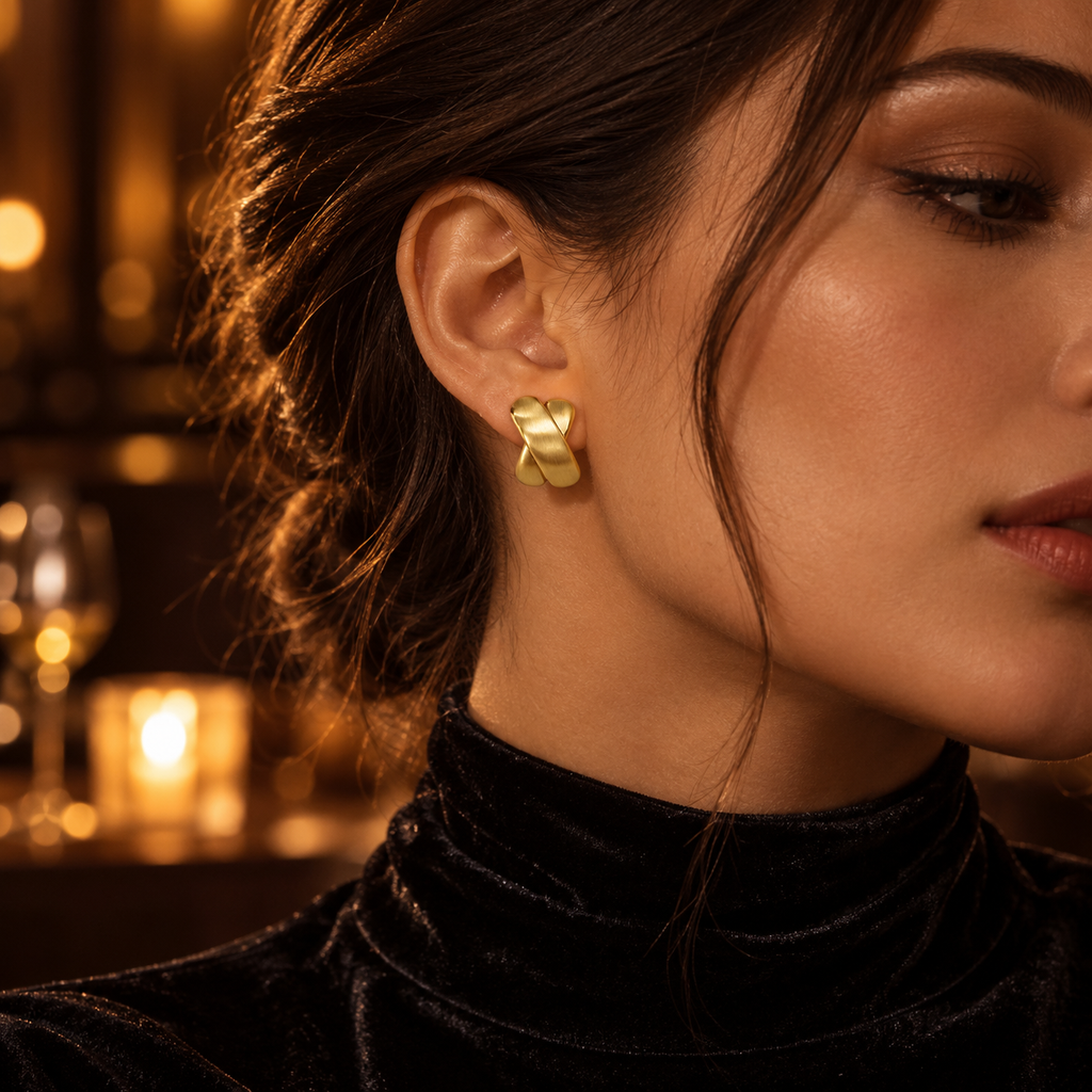 Brushed Gold X Stud Earrings
