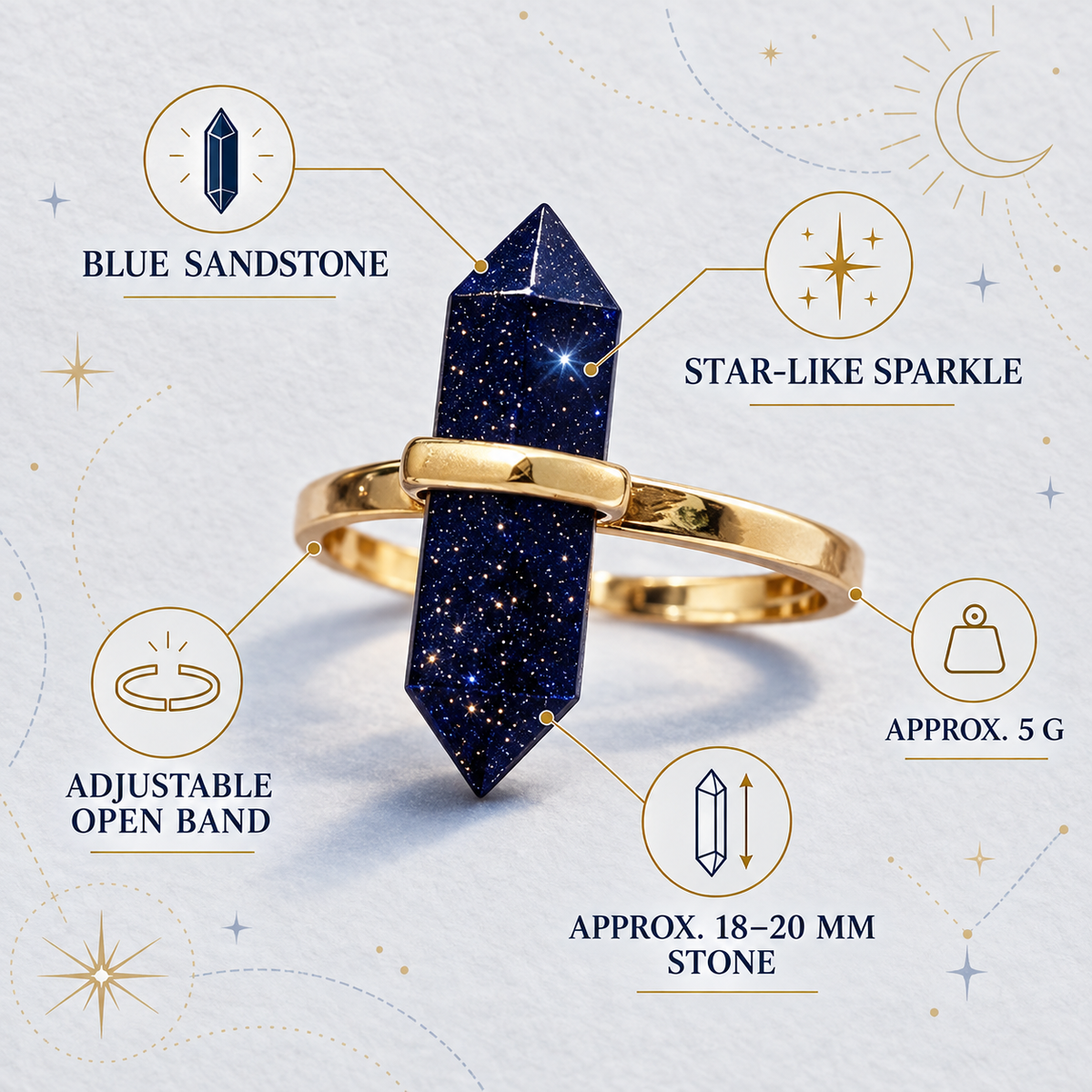 Blue Sandstone Starry Dream Ring – Confidence, Focus & Lucky Light