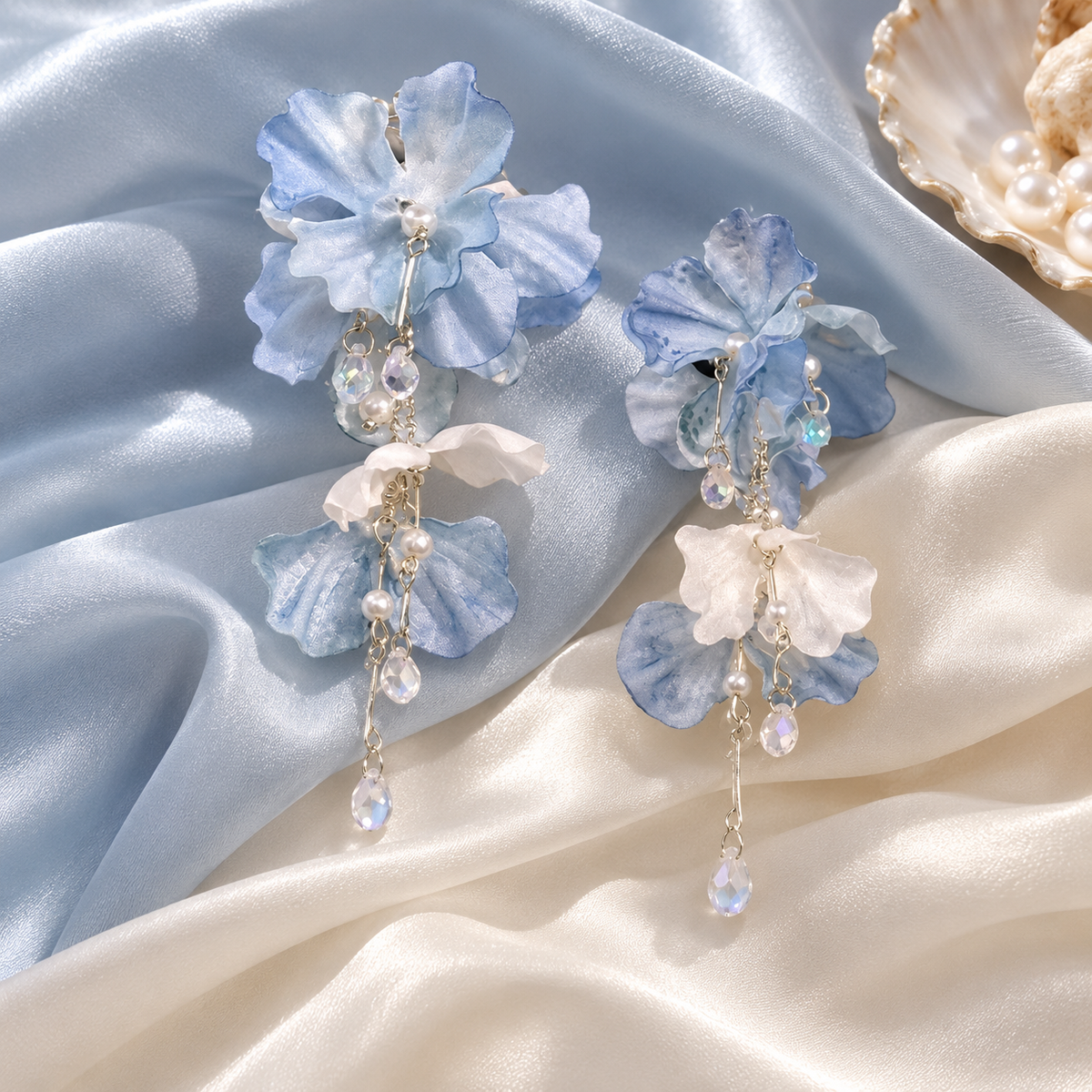 Azure Bloom Crystal Drop Earrings