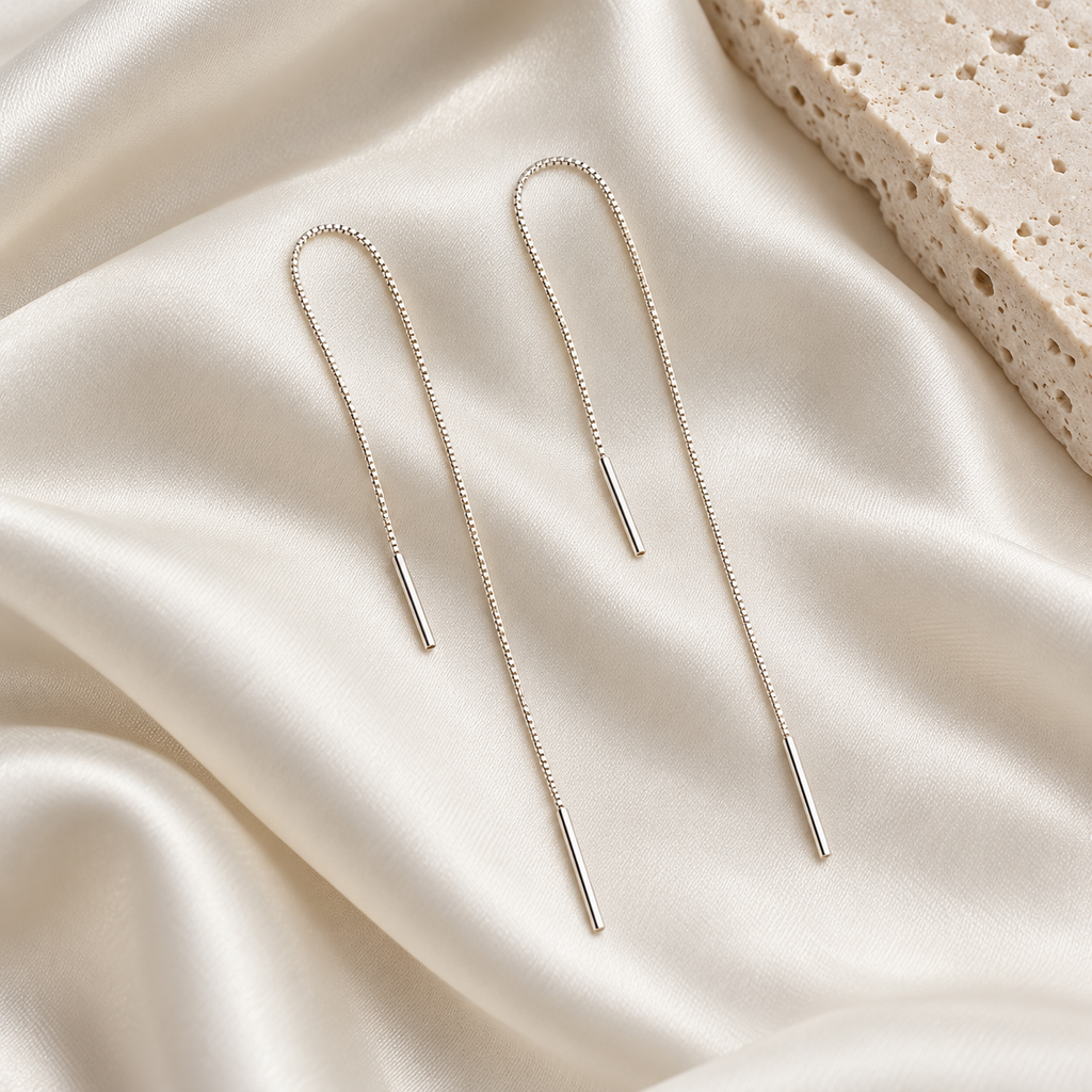 Minimal Silver Threader Drop Earrings