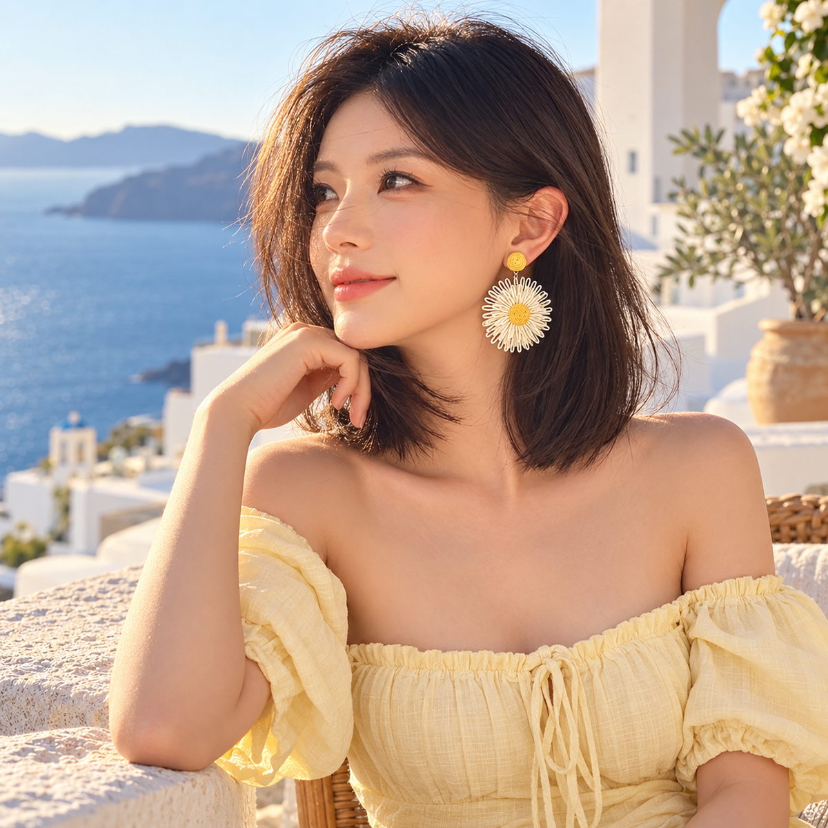 Woven Daisy Statement Earrings