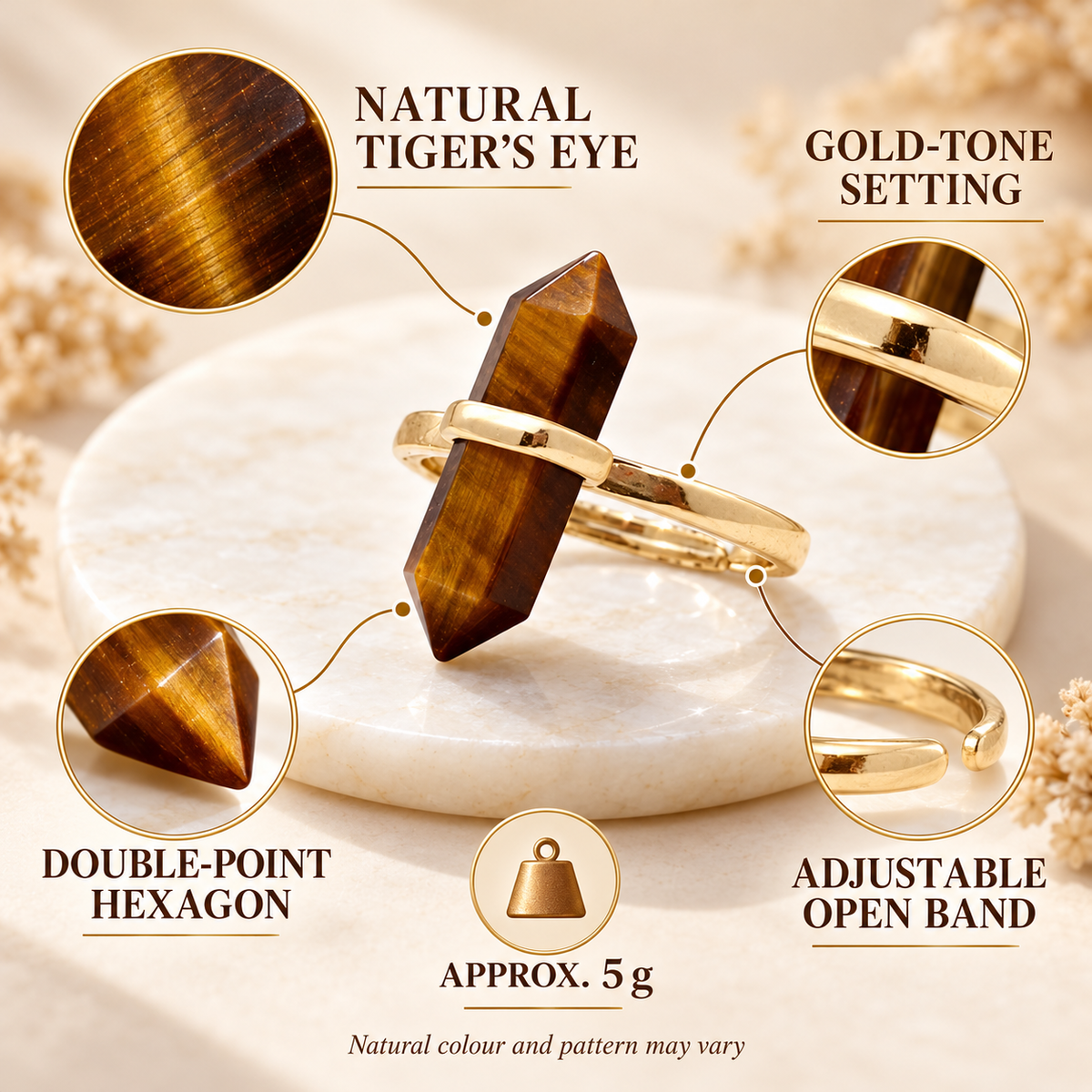 Tiger's Eye Courage Guardian Point Ring – Focus, Confidence & Protection