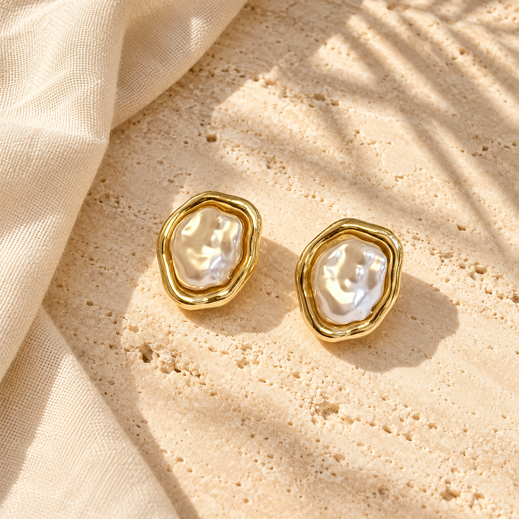 Organic Baroque Pearl Stud Earrings