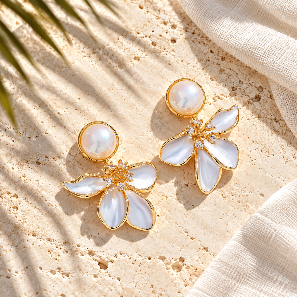 Pearl Petal Flower Drop Earrings