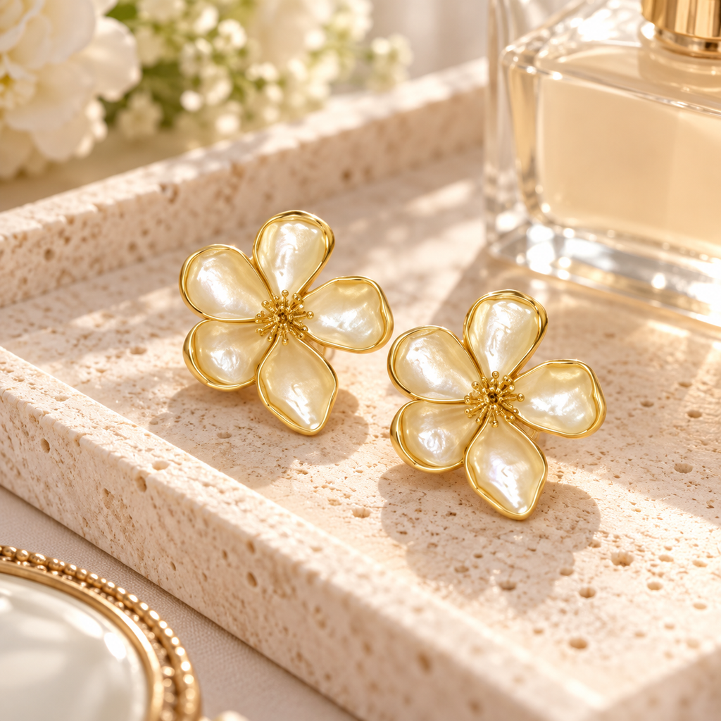 Pearlescent Five-Petal Flower Earrings