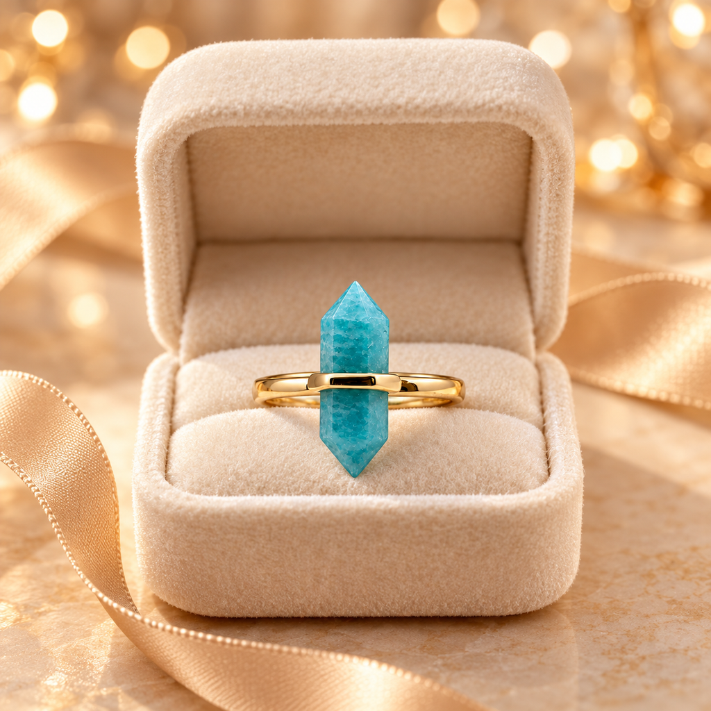 Amazonite Truth & Harmony Point Ring – Calm, Courage & Lucky Energy