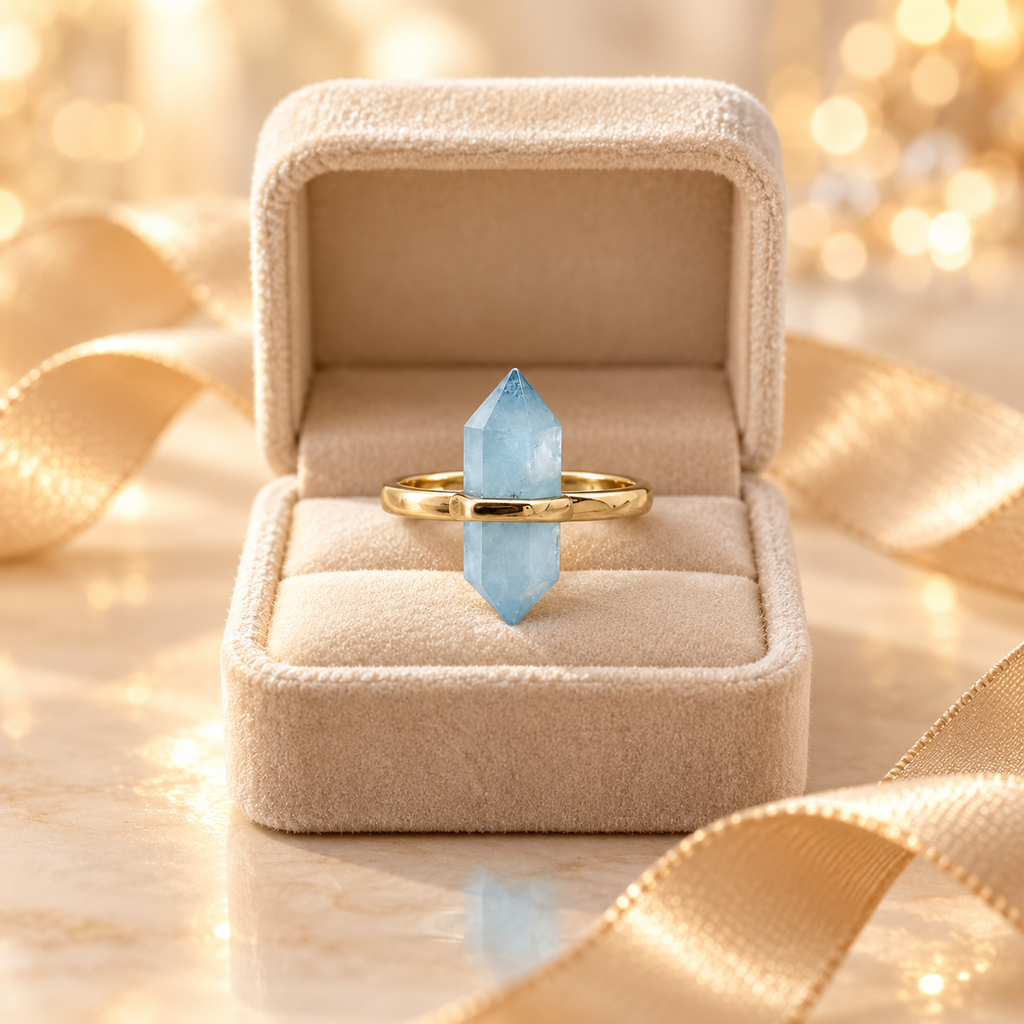 Aquamarine Ocean Calm Point Ring – Courage, Clarity & Lucky Flow