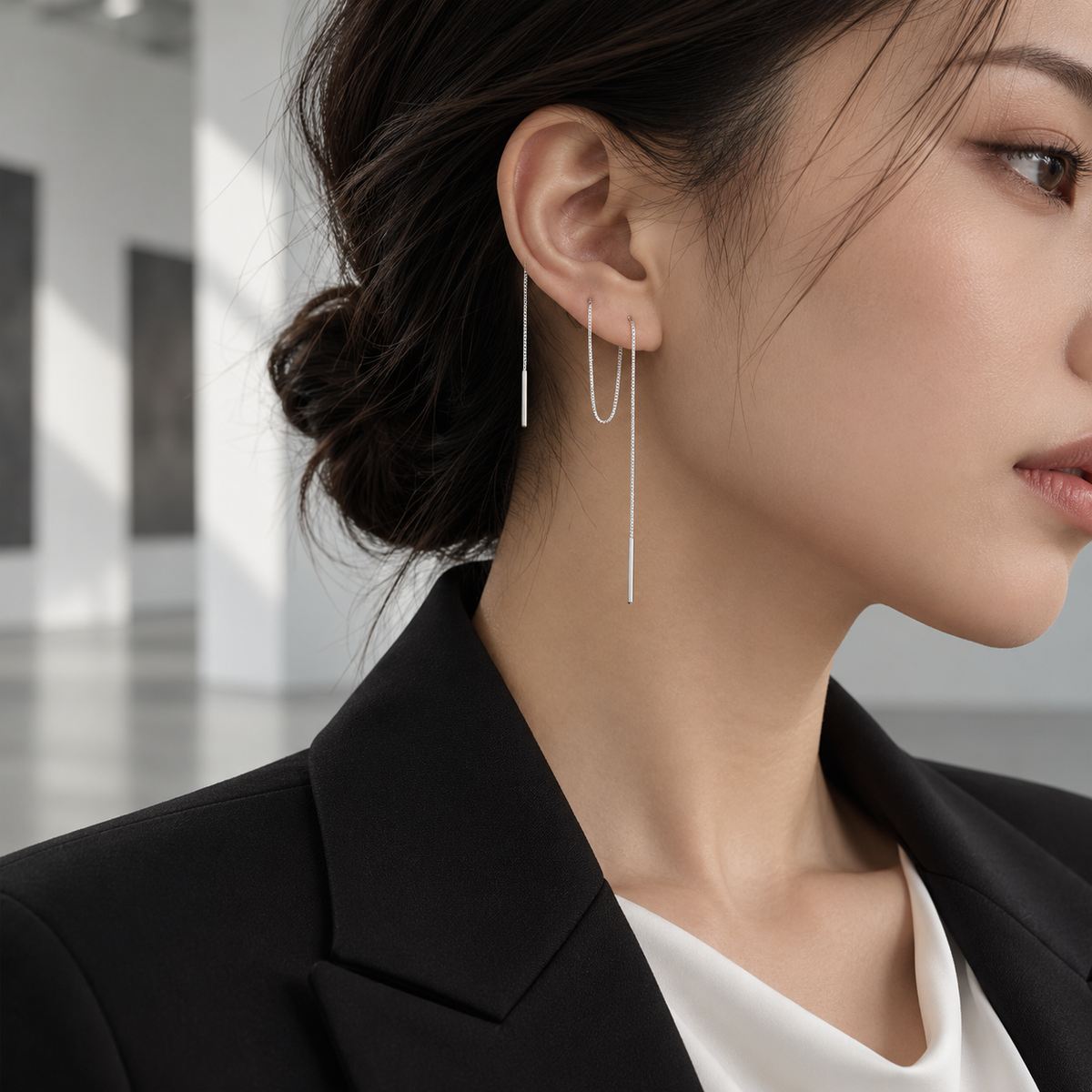 Minimal Silver Threader Drop Earrings