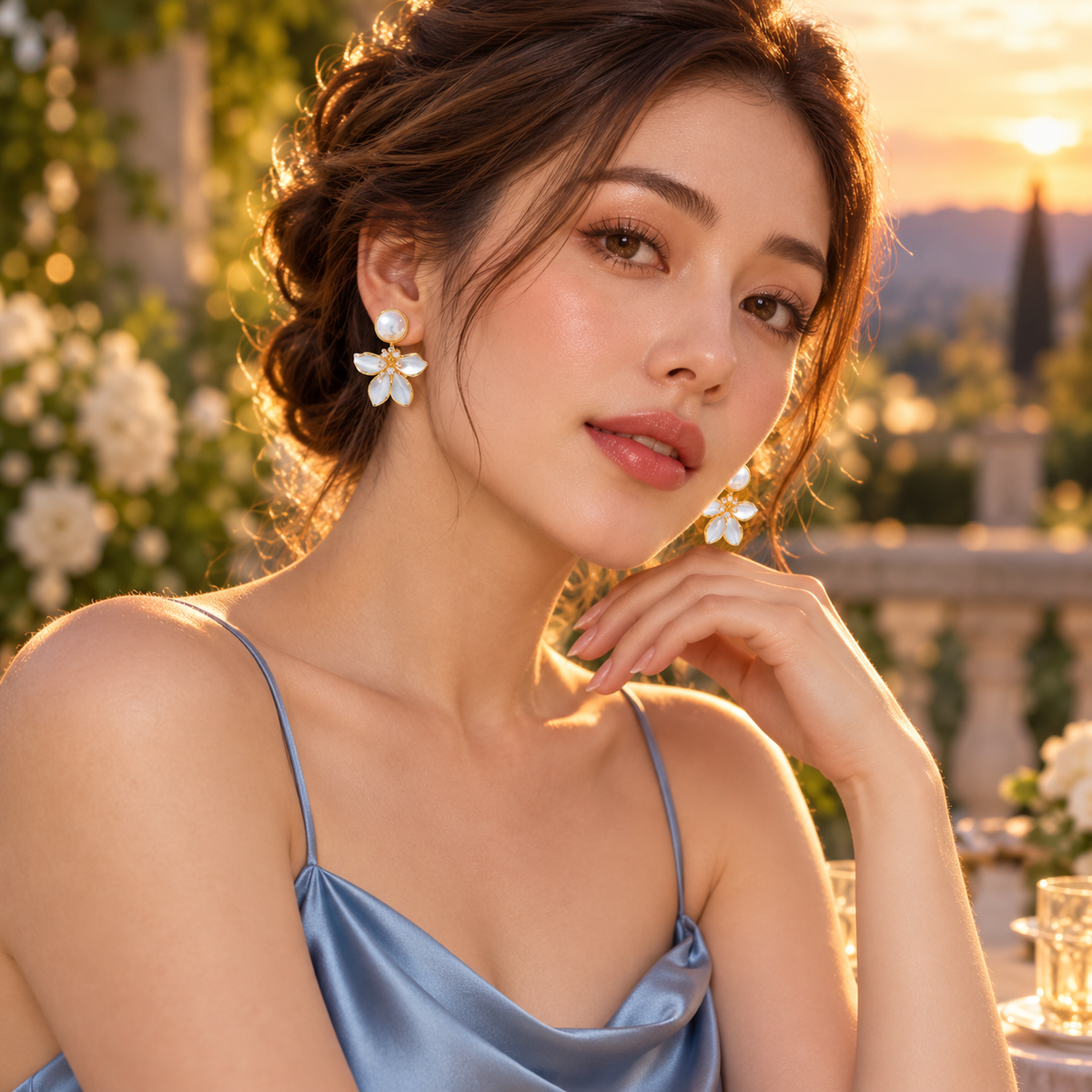 Pearl Petal Flower Drop Earrings