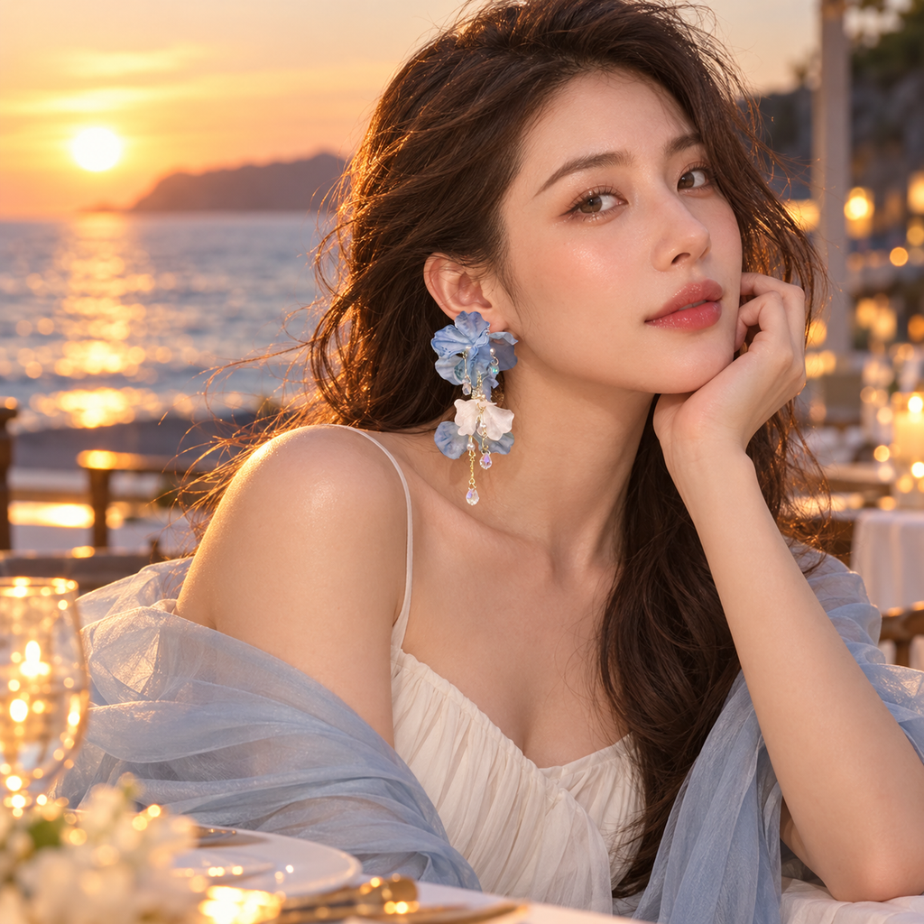 Azure Bloom Crystal Drop Earrings