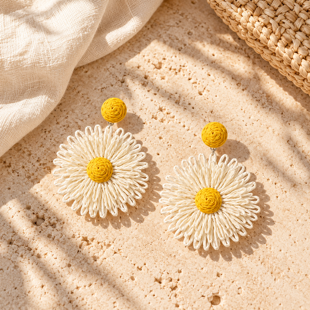 Woven Daisy Statement Earrings