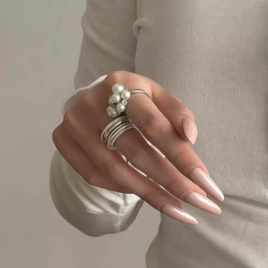 Pearl Cluster Silver-Tone Cuff Ring