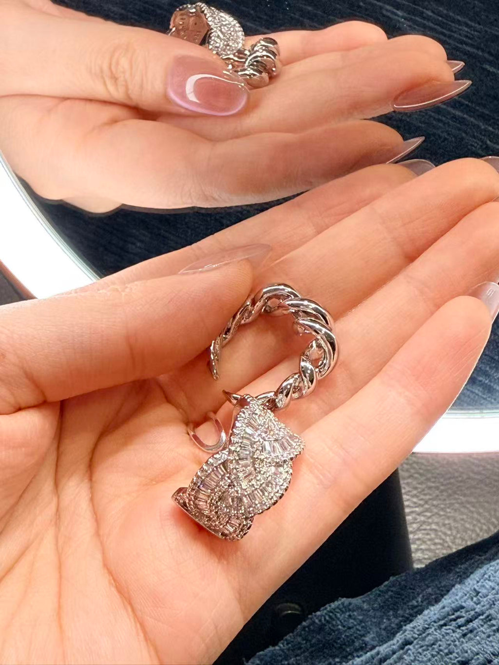 Silver Crystal Cuff Ring