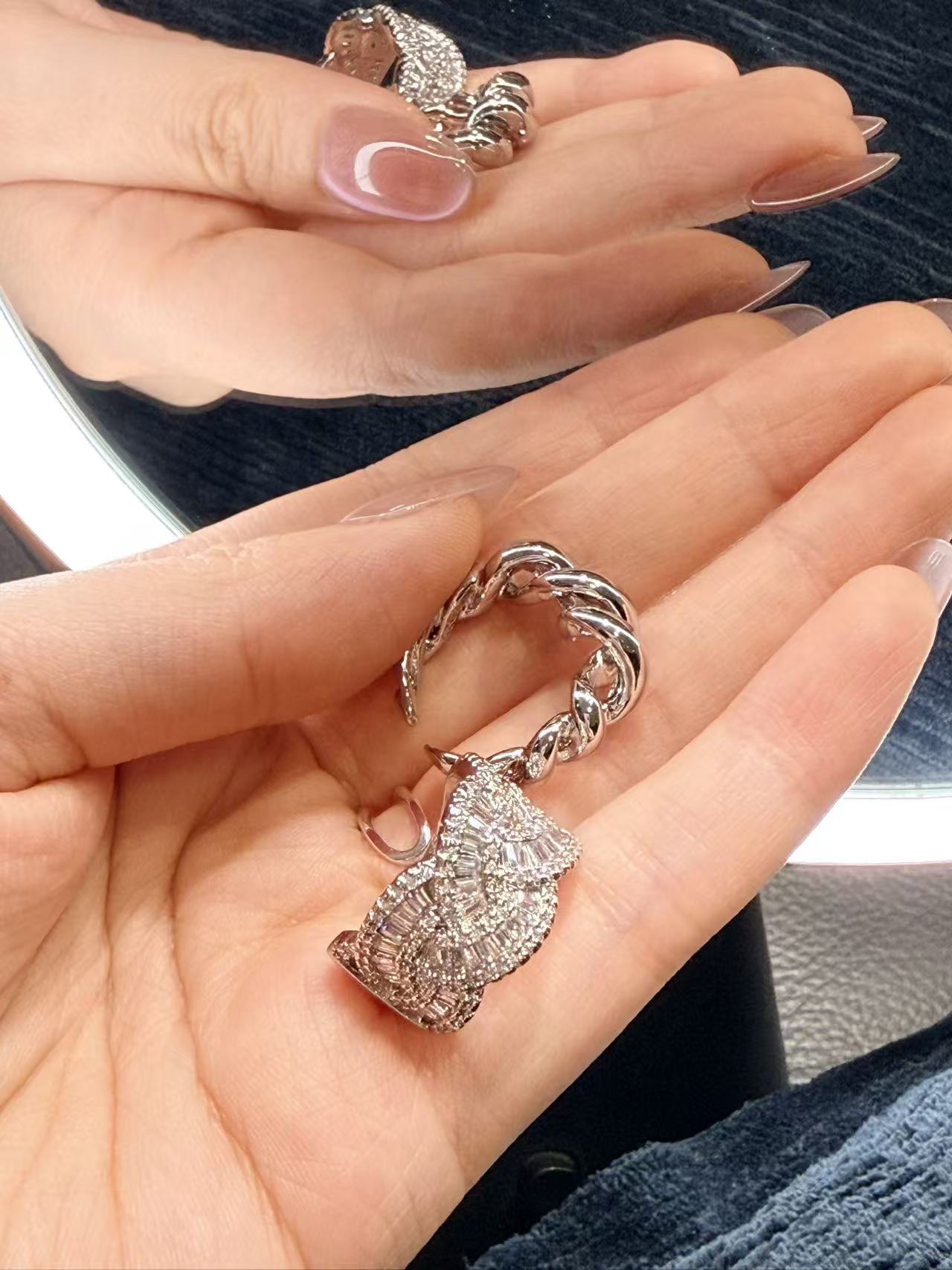 Silver Crystal Cuff Ring