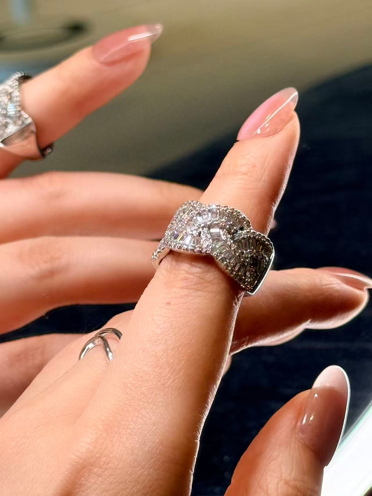 Silver Crystal Cuff Ring