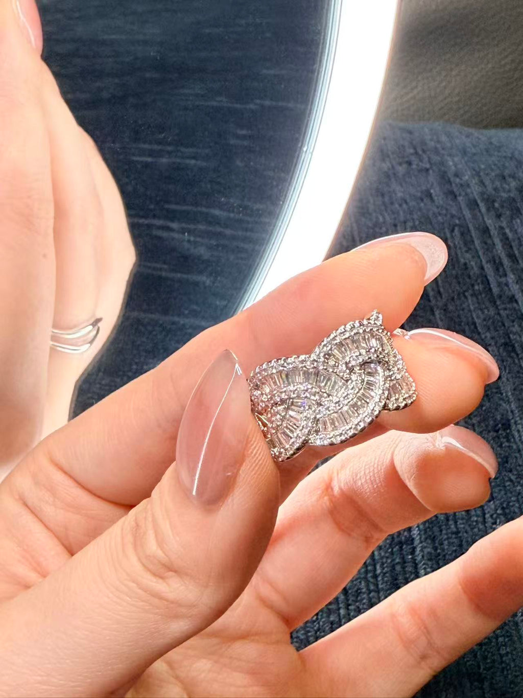 Silver Crystal Cuff Ring