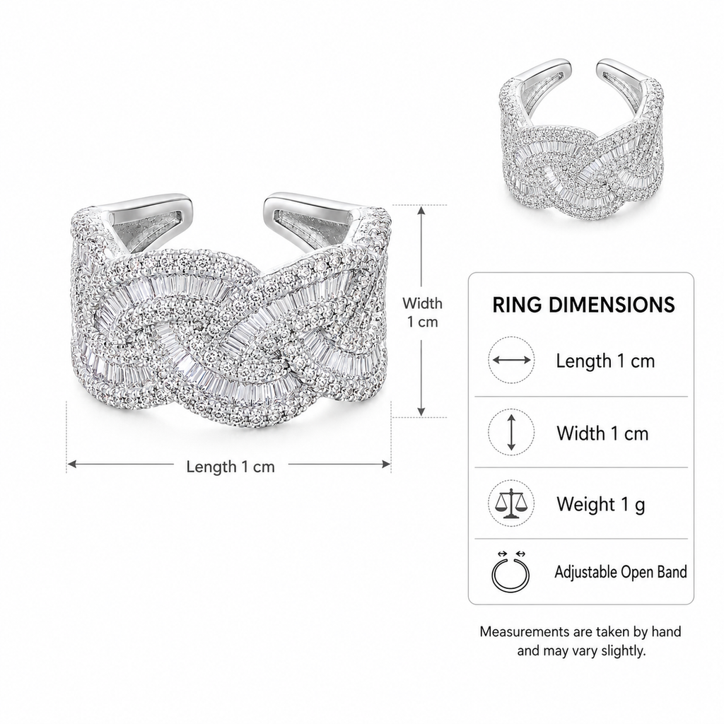 Silver Crystal Cuff Ring