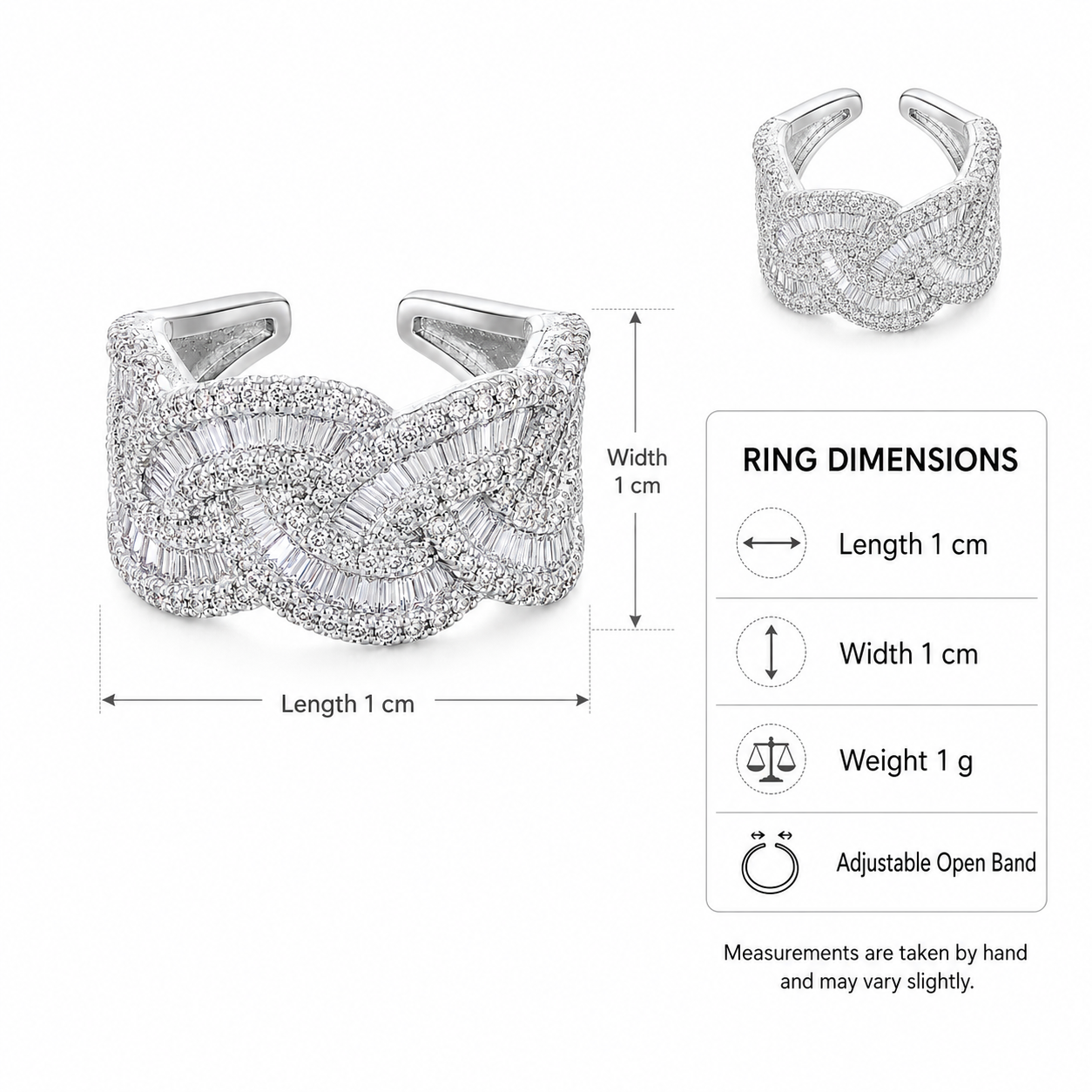 Silver Crystal Cuff Ring