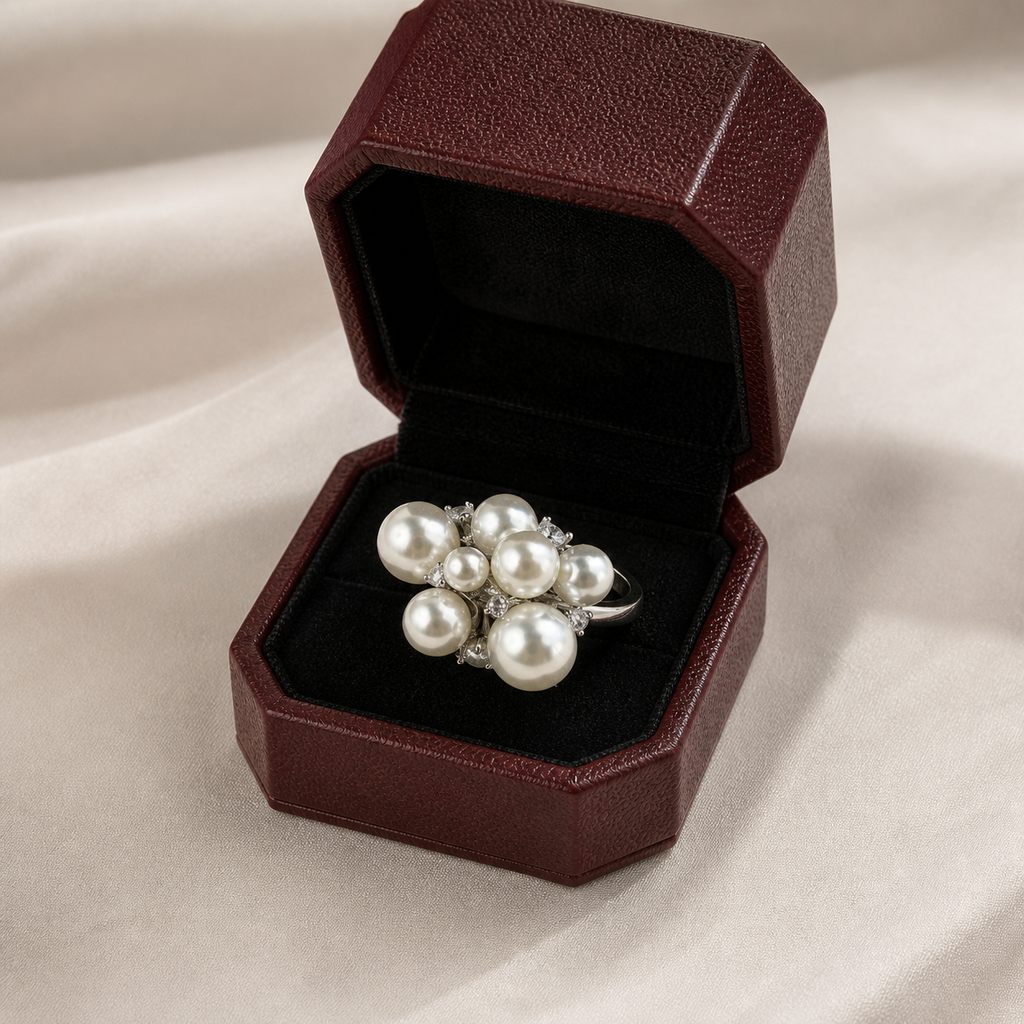 Pearl Cluster Silver-Tone Cuff Ring