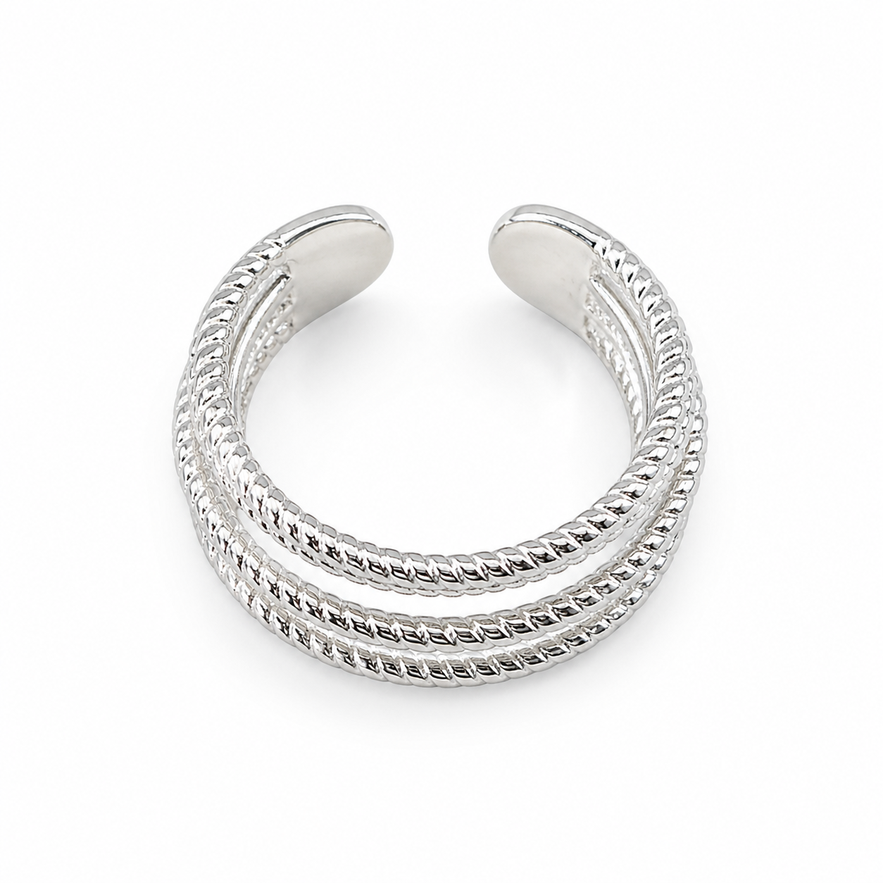 Silver-Tone Textured Multi-Band Cuff Ring