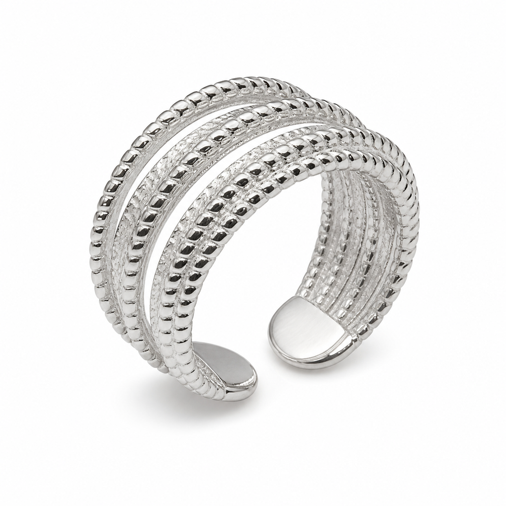 Silver-Tone Textured Multi-Band Cuff Ring