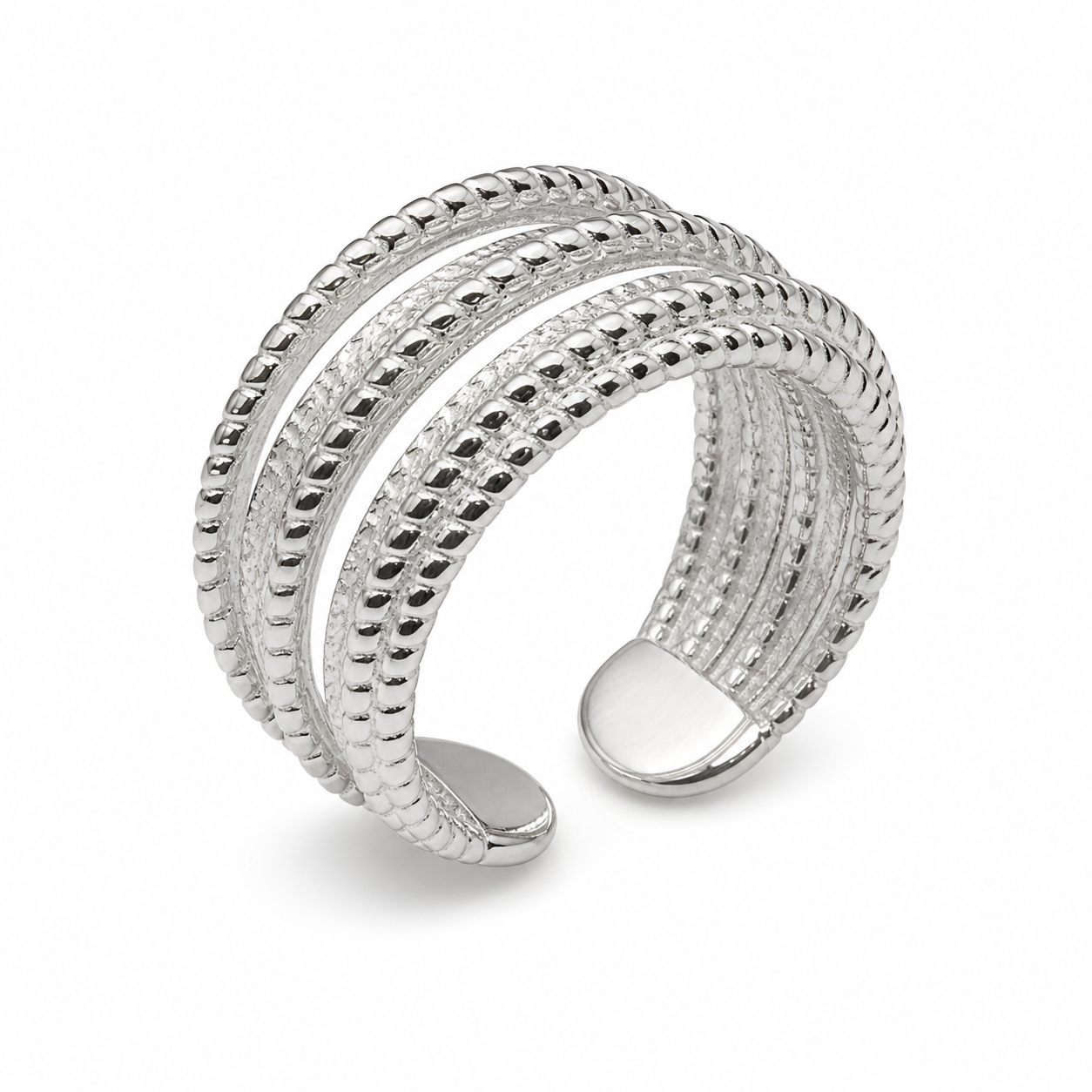 Silver-Tone Textured Multi-Band Cuff Ring