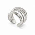 Silver-Tone Textured Multi-Band Cuff Ring