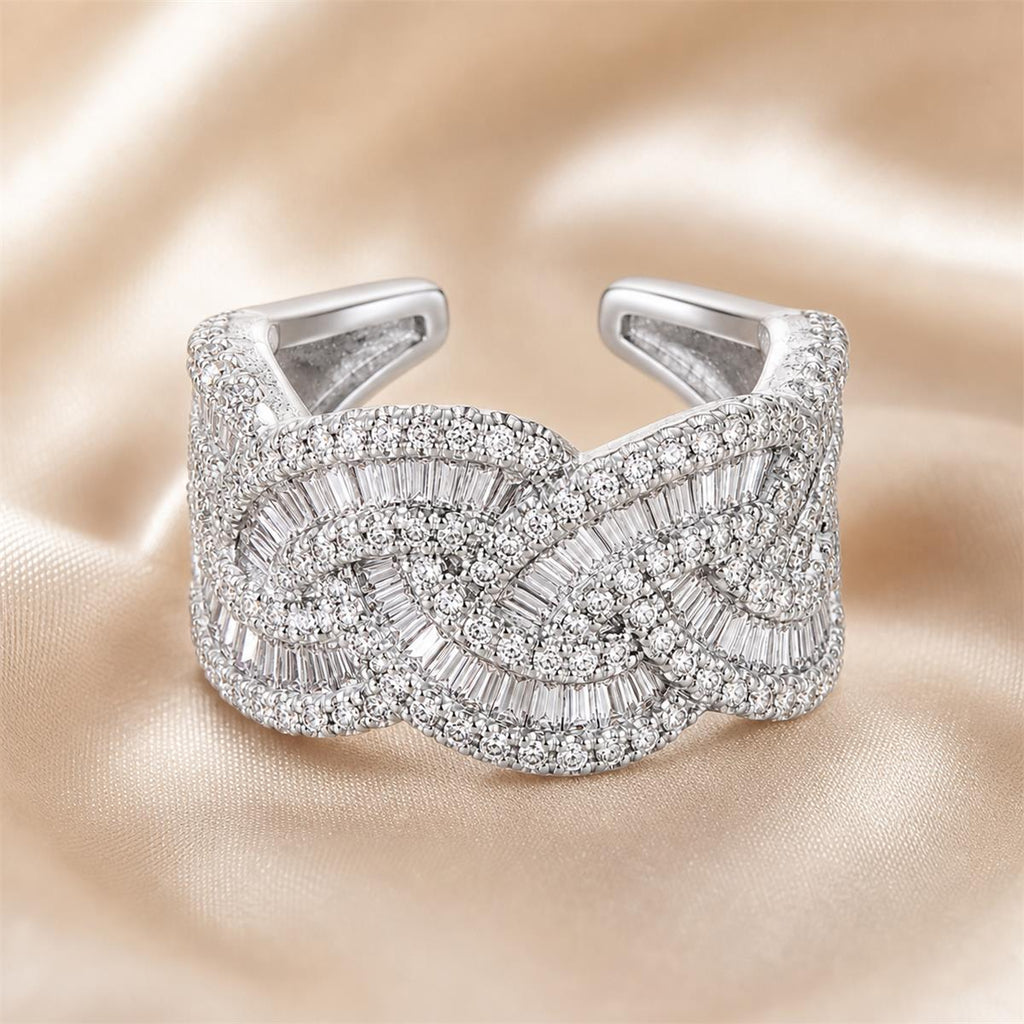 Silver Crystal Cuff Ring