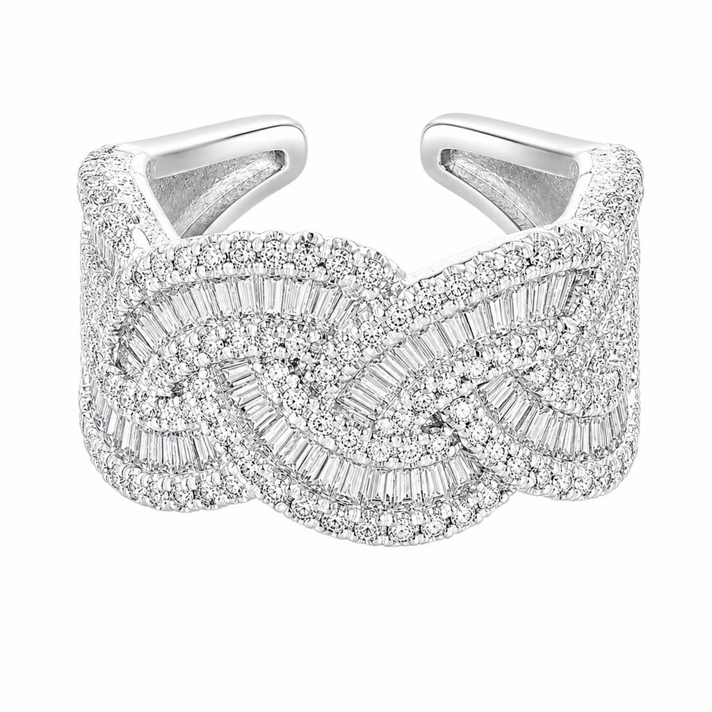 Silver Crystal Cuff Ring