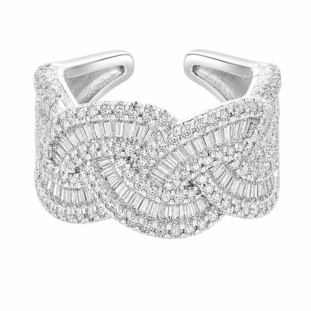 Silver Crystal Cuff Ring