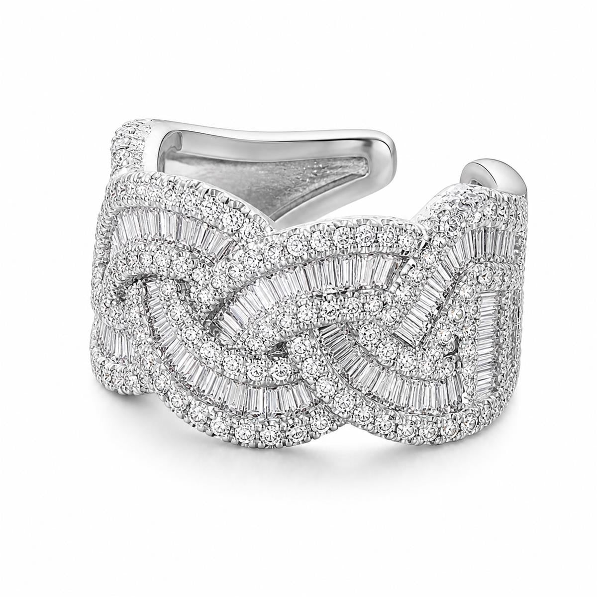Silver Crystal Cuff Ring