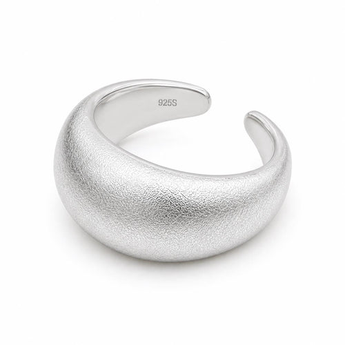 925 Sterling Silver Frosted Wide Cuff Ring